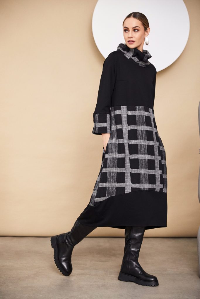 Contrast Sections Check Dress - Black/grey