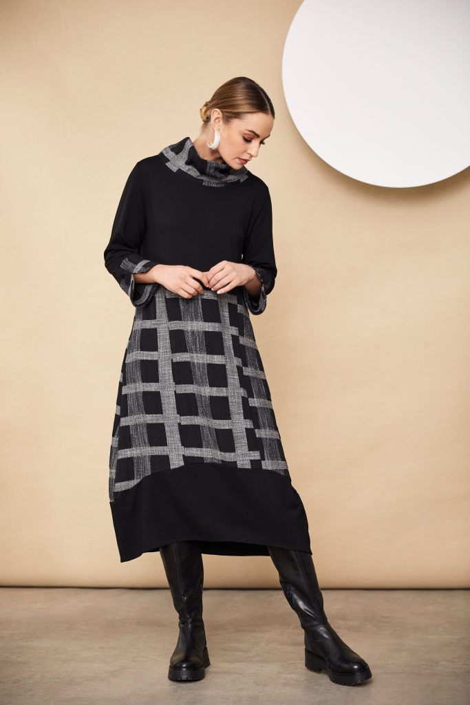 Contrast Sections Check Dress - Black/grey