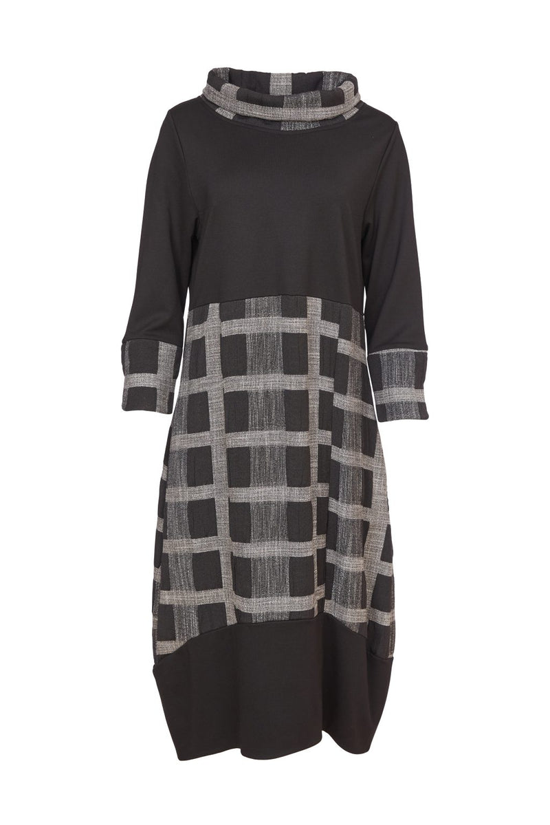 Contrast Sections Check Dress - Black/grey