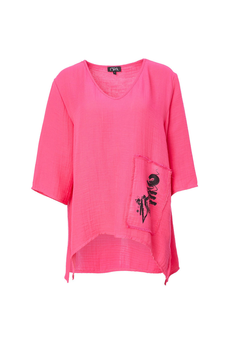 TOP WITH PRINT POCKET - Pink