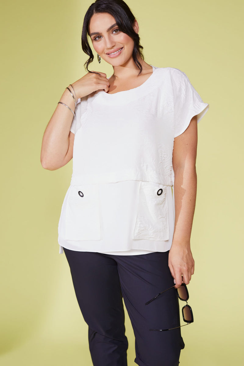 Front Pockets Embossed Top - Cream