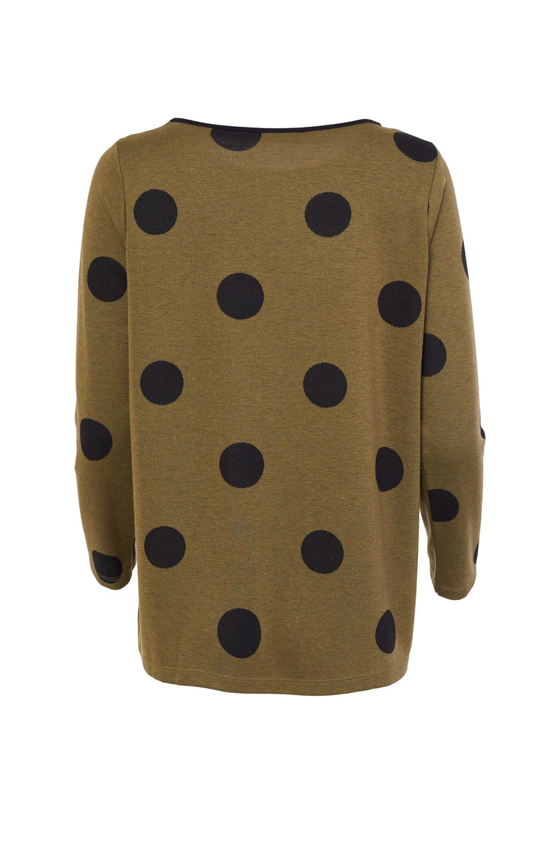 Spot Round Neck Top - Black/khaki