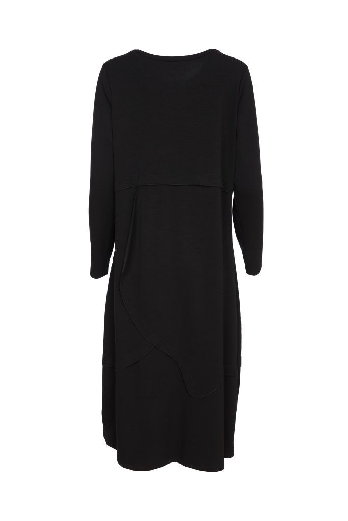 DRESS WITH LEATHERETTE PANEL - Black