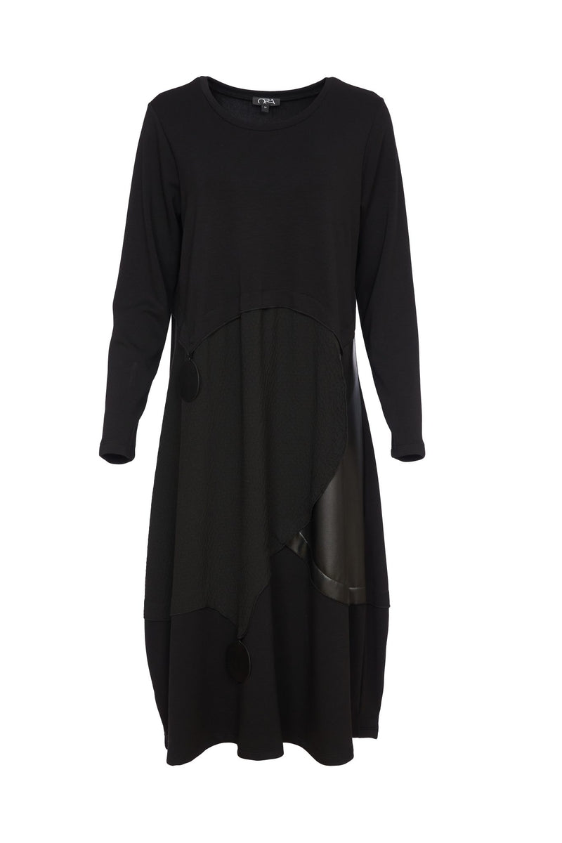 DRESS WITH LEATHERETTE PANEL - Black