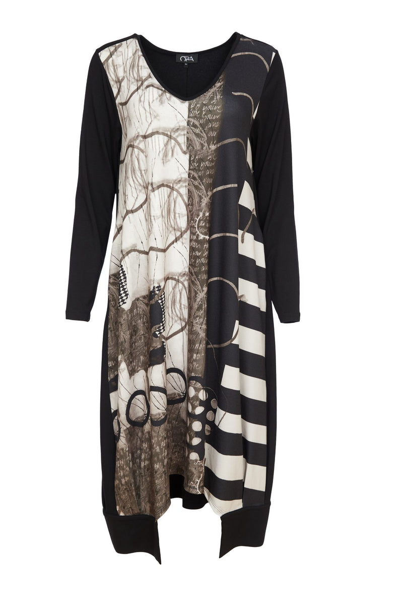 Side Stripe Print Dress - Black/sand