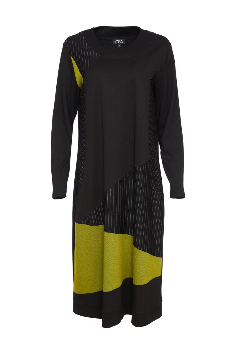 Stripe Panels Color Block Dress - Black/lime