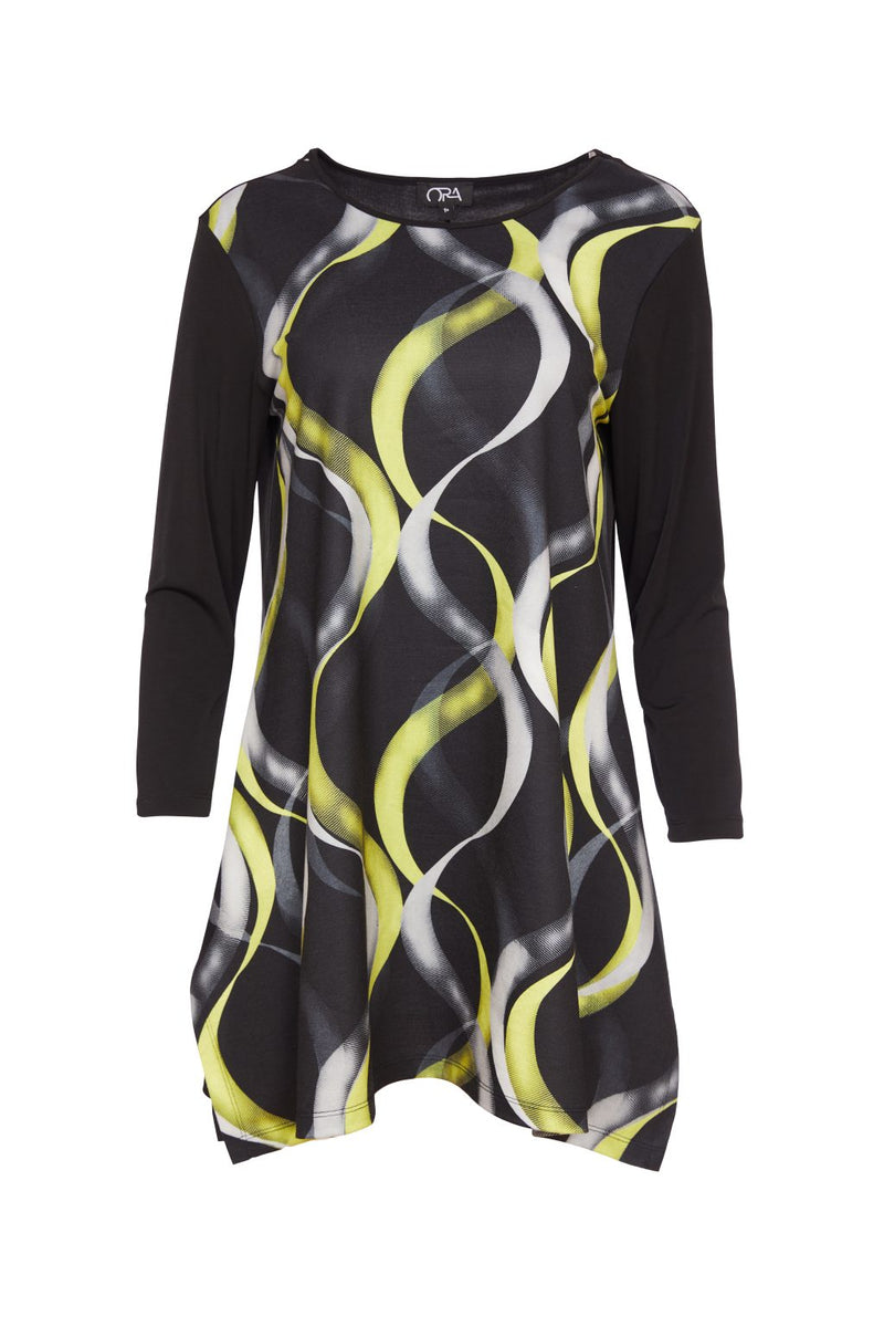 Long Line Print Top - Black/lime