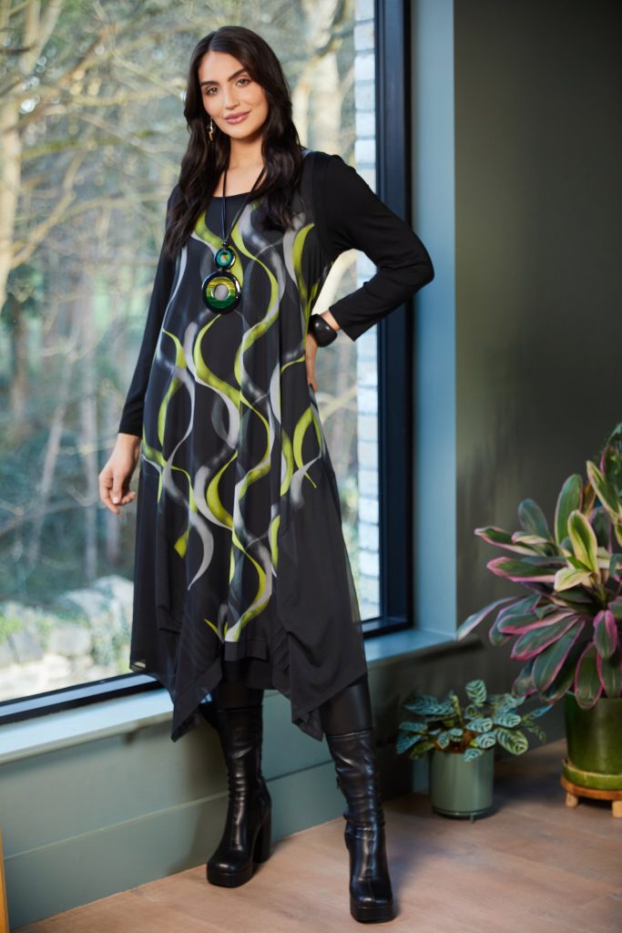 Print Mesh Dress - Black/lime