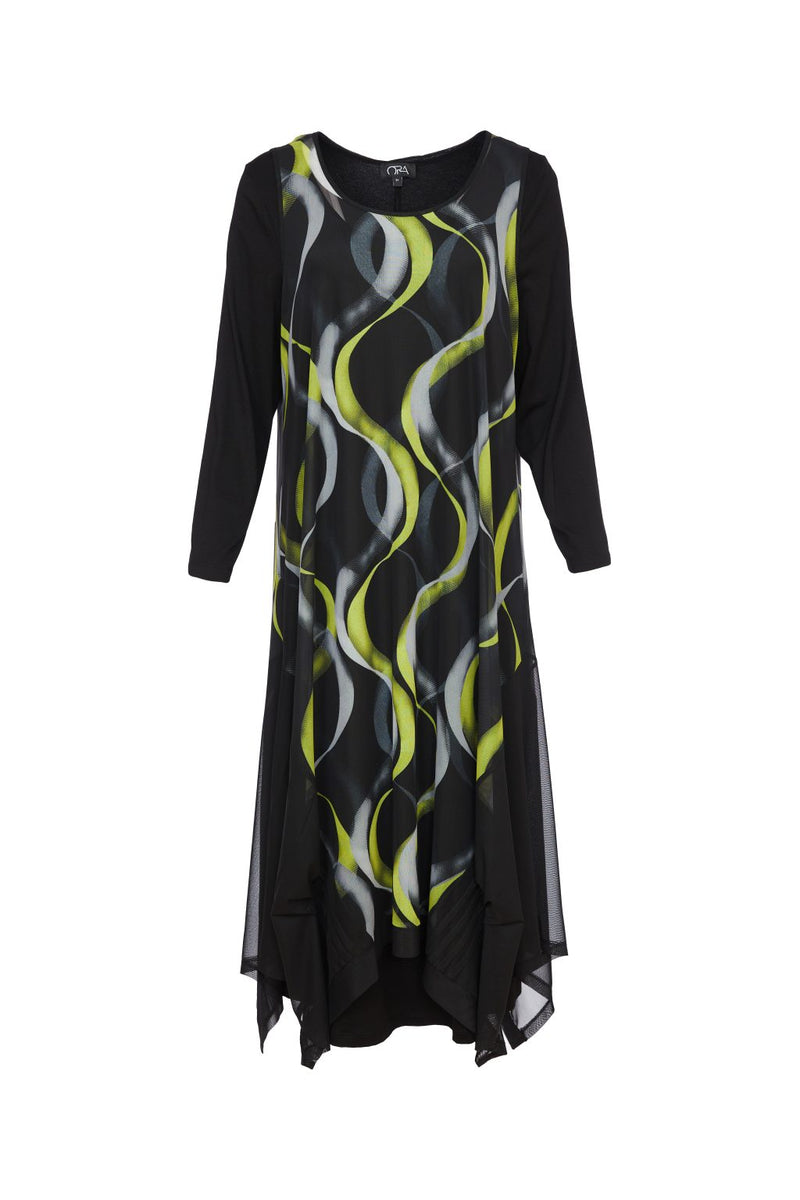 Print Mesh Dress - Black/lime