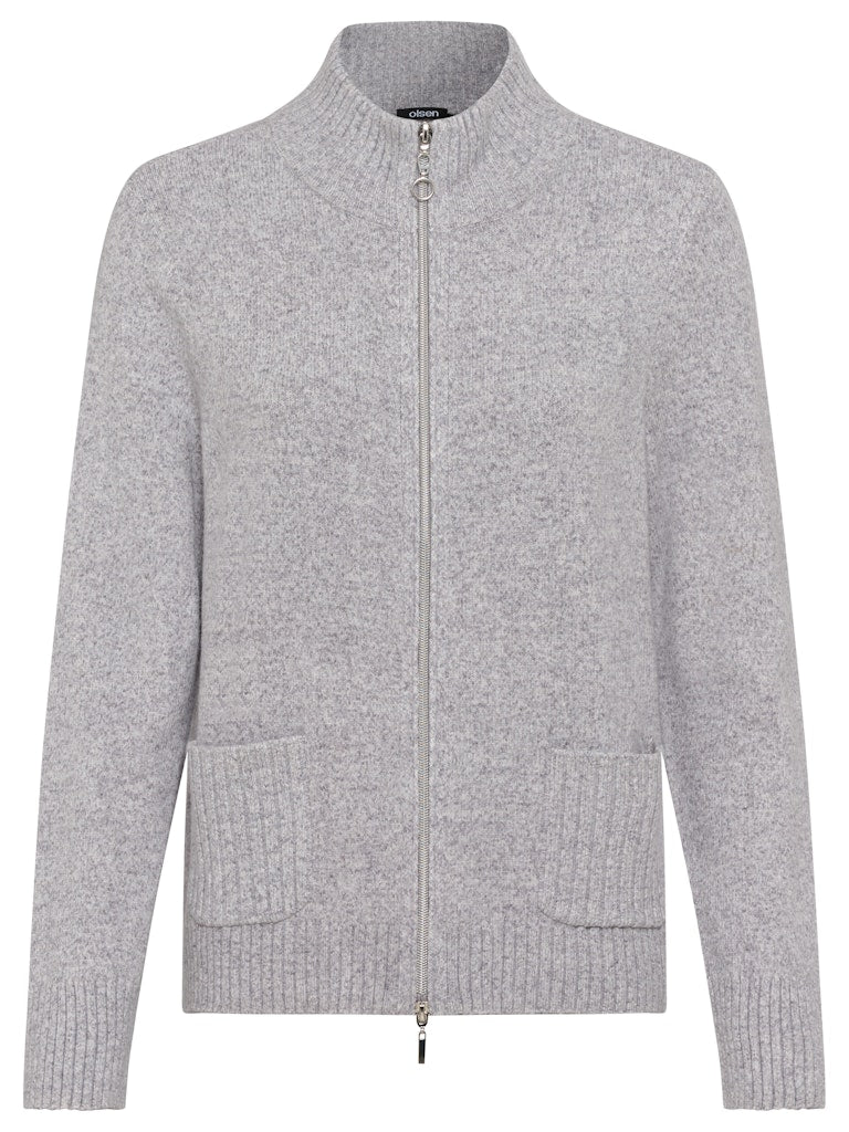 Cool Vision Plain Zip Cardigan - Pearl Grey Melange