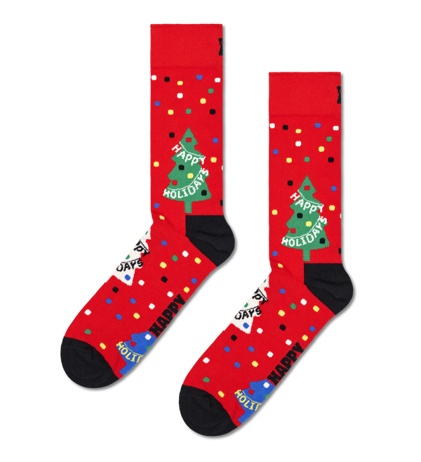 Happy Holidays Socks - Red/black