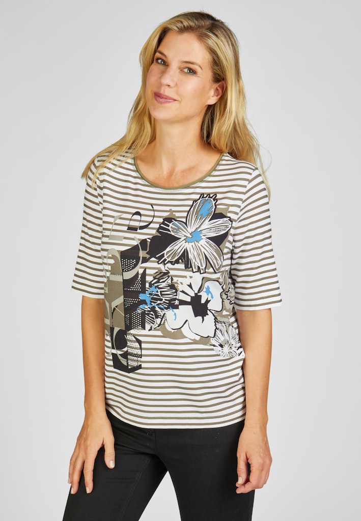 Herbal Garden Stripe Print T-Shirt - Eukalyptus