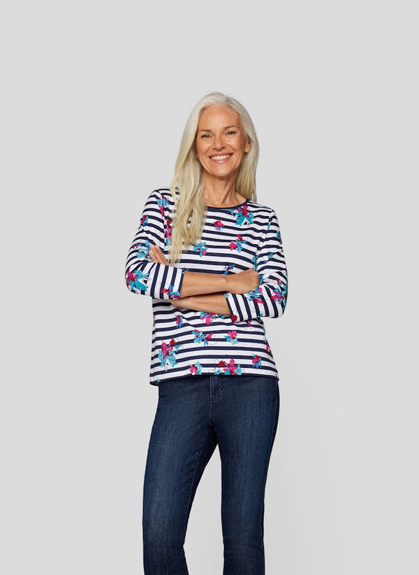 FLOWER AND STRIPE T SHIRT - Pacific