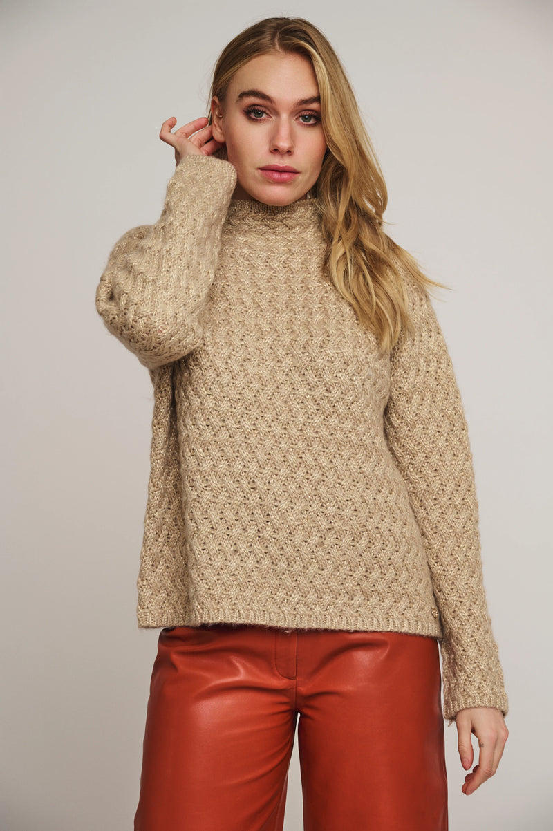 Mock Neck Lurex Jumper - Sand