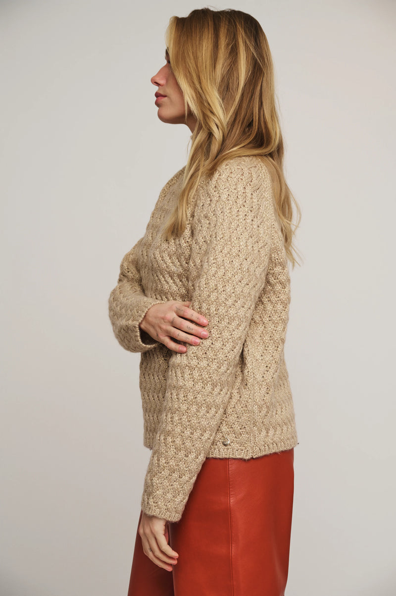 Mock Neck Lurex Jumper - Sand