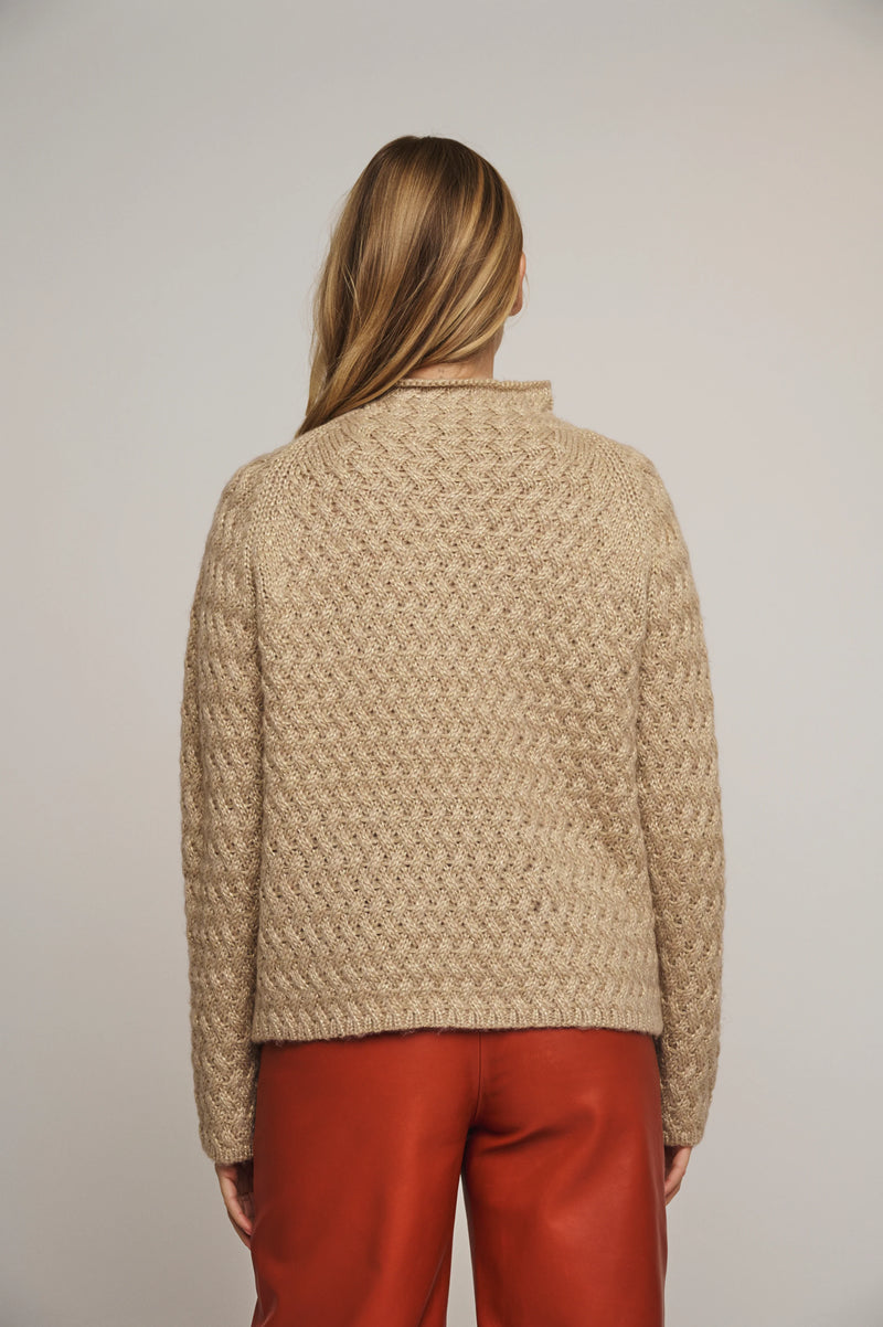 Mock Neck Lurex Jumper - Sand