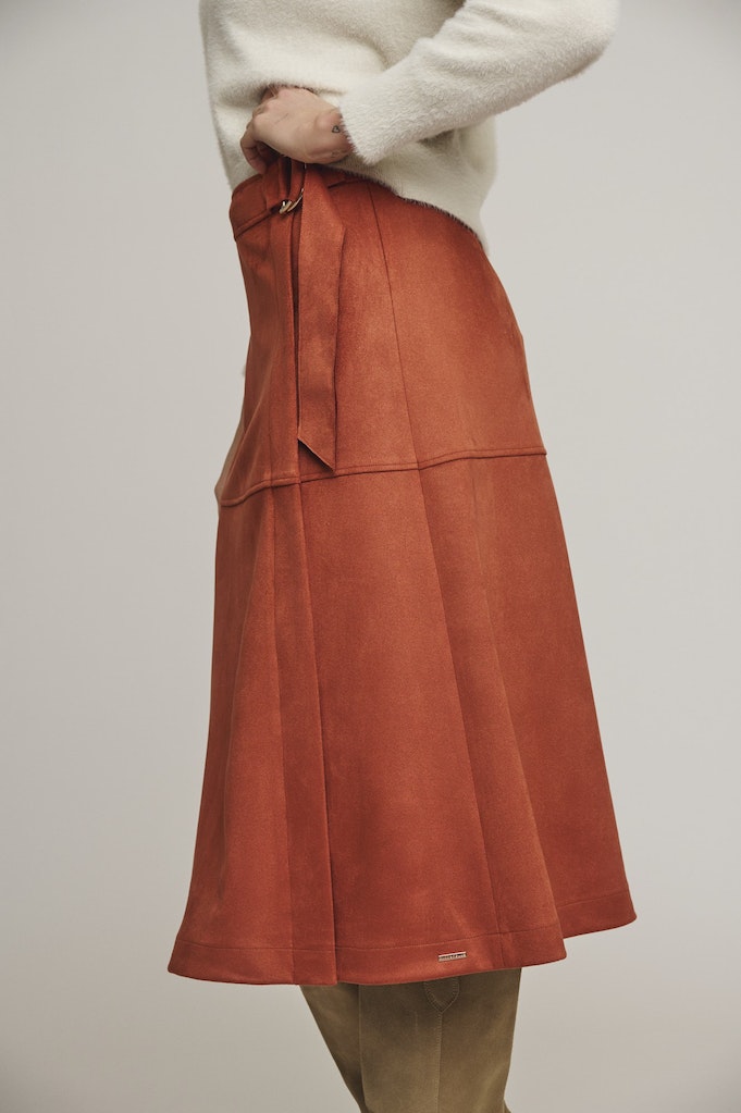 Belt Faux Suede Skirt - Russet