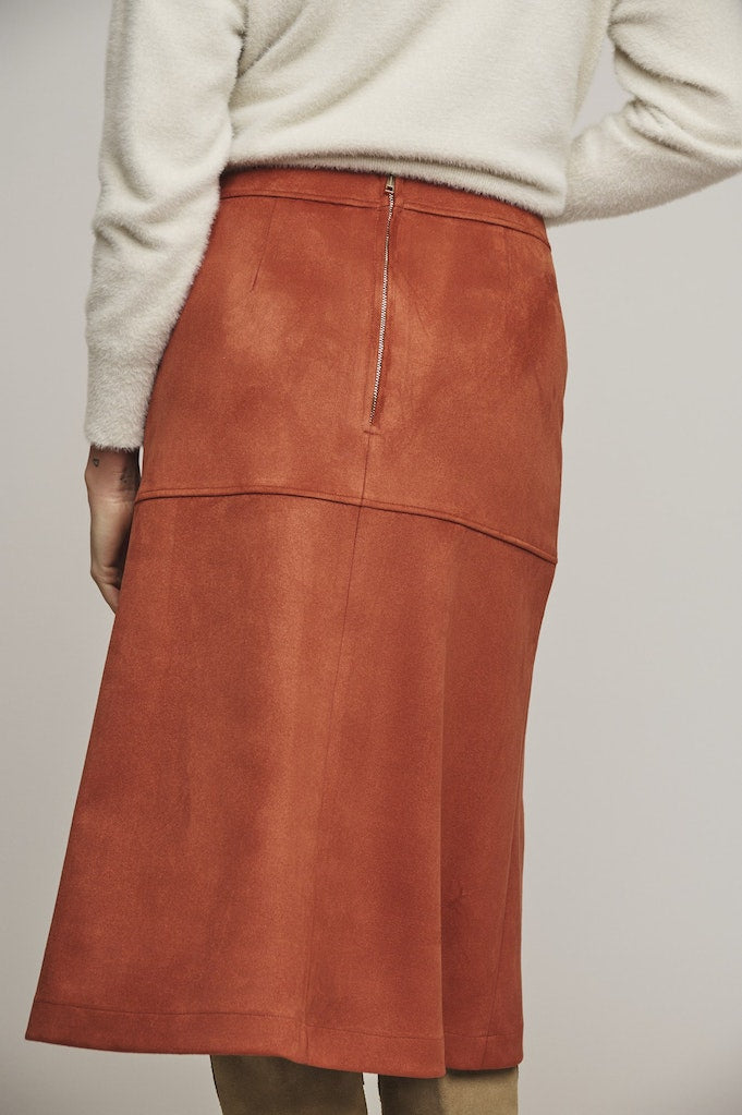 Belt Faux Suede Skirt - Russet