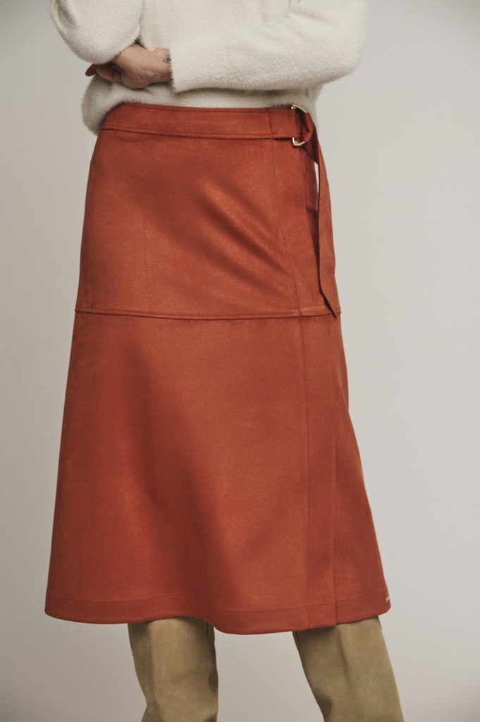 Belt Faux Suede Skirt - Russet