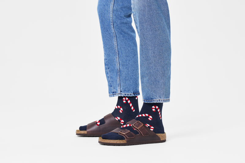 Candy Cane Socks - Navy/red