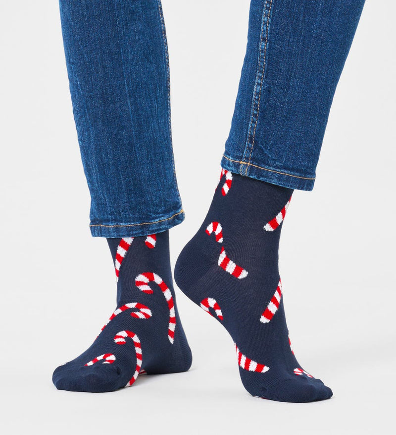 Candy Cane Socks - Navy/red