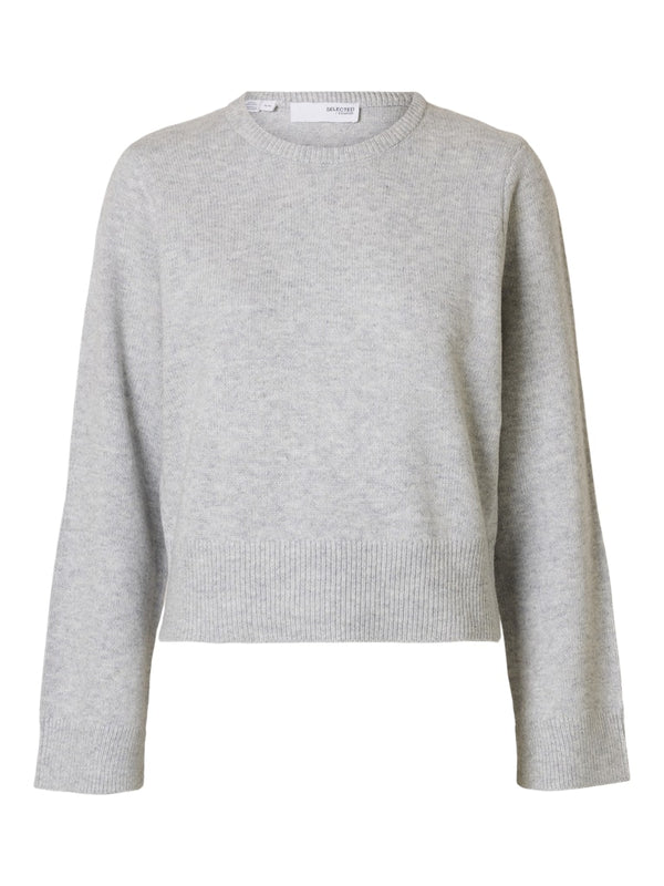 Grace Round Neck Jumper - Light Grey Melange