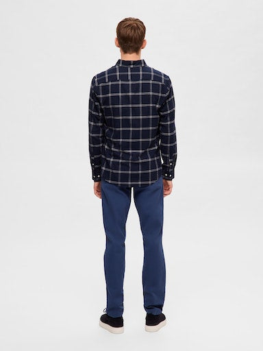 Owen Flannel Long Sleeve Shirt - Dark Sapphire Simple