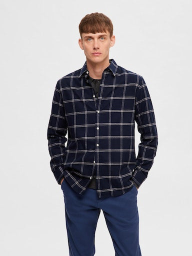 Owen Flannel Long Sleeve Shirt - Dark Sapphire Simple