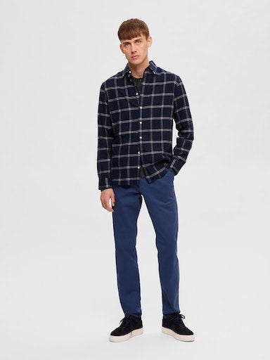 Owen Flannel Long Sleeve Shirt - Dark Sapphire Simple