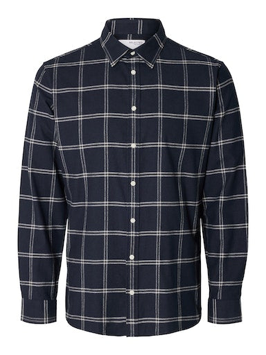 Owen Flannel Long Sleeve Shirt - Dark Sapphire Simple