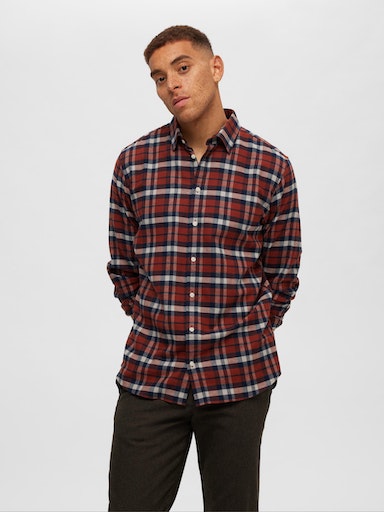 Owen Flannel Long Sleeve Shirt - Burnt Henna Squares