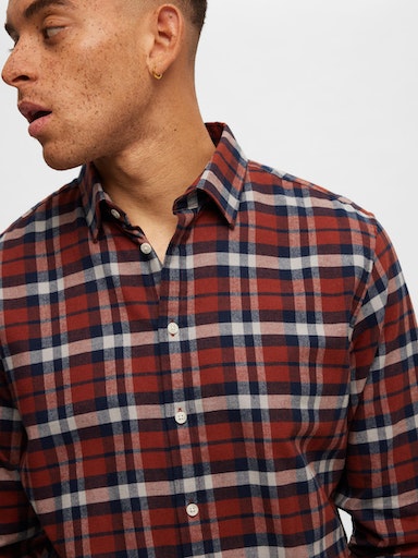 Owen Flannel Long Sleeve Shirt - Burnt Henna Squares