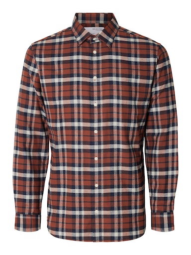 Owen Flannel Long Sleeve Shirt - Burnt Henna Squares