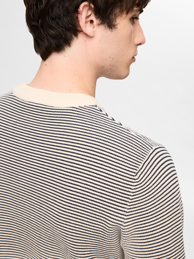 Jake Stripe Round Neck Jumper - Oatmeal/sky Captain