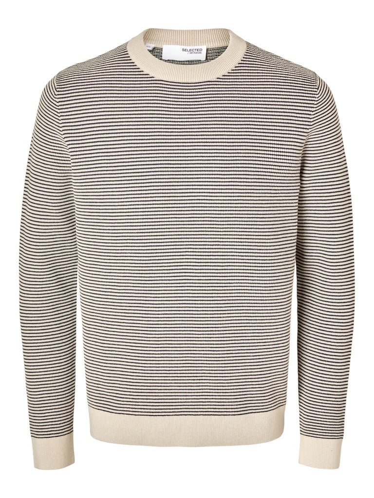 Jake Stripe Round Neck Jumper - Oatmeal/sky Captain