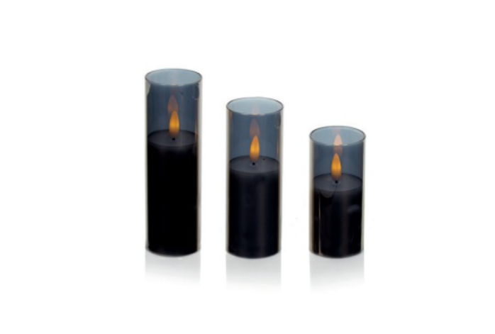 Set of 3 FlickaBright Grey Glass Candle Set