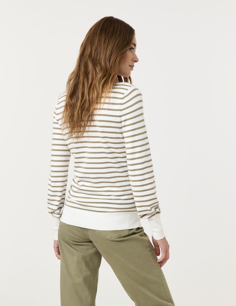 Diamonds & Jade V-Neck Stripe Jumper - New Sage Stripe