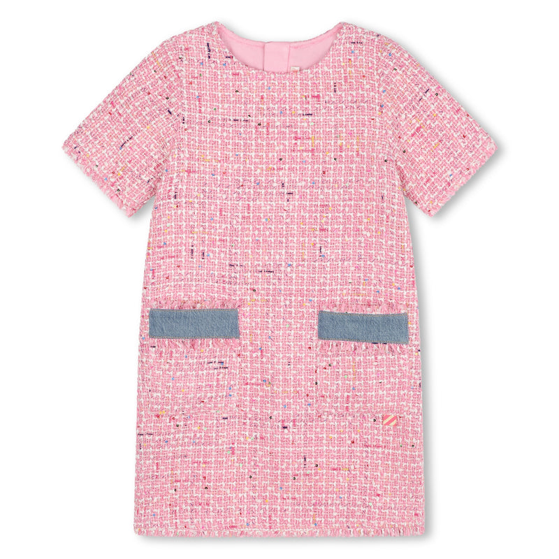 Short Sleeved Tweed Dress - Pink Blush