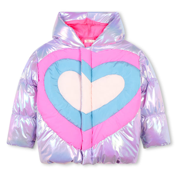 Shiny Hooded Puffer Jacket - Lilac