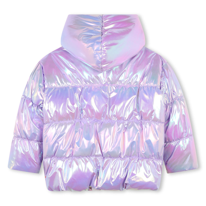 Shiny Hooded Puffer Jacket - Lilac