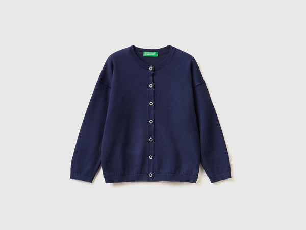 Girls Round Neck Cardigan - Navy