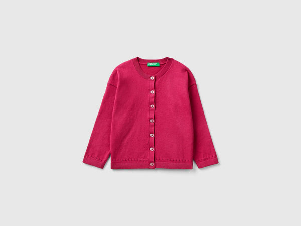 Girls Round Neck Cardigan - Magenta