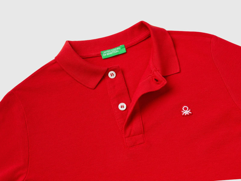 Boys Plain Long Sleeve Polo Shirt - Red