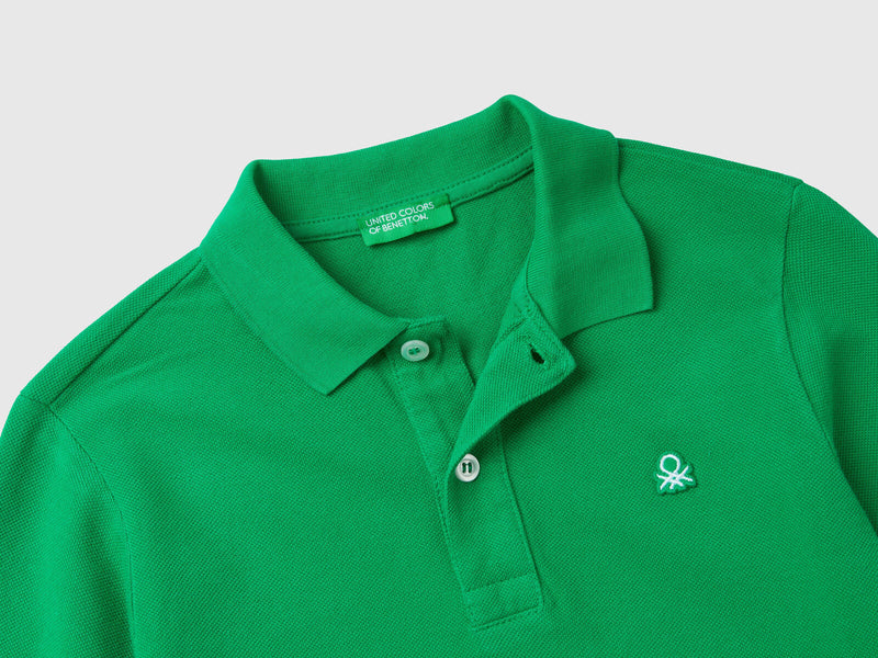 Boys Plain Long Sleeve Polo Shirt - Green