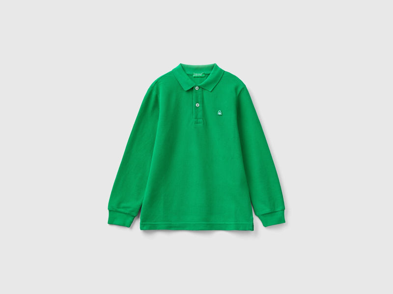 Boys Plain Long Sleeve Polo Shirt - Green