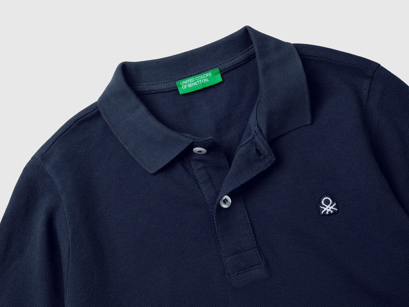 Boys Plain Long Sleeve Polo Shirt - Navy