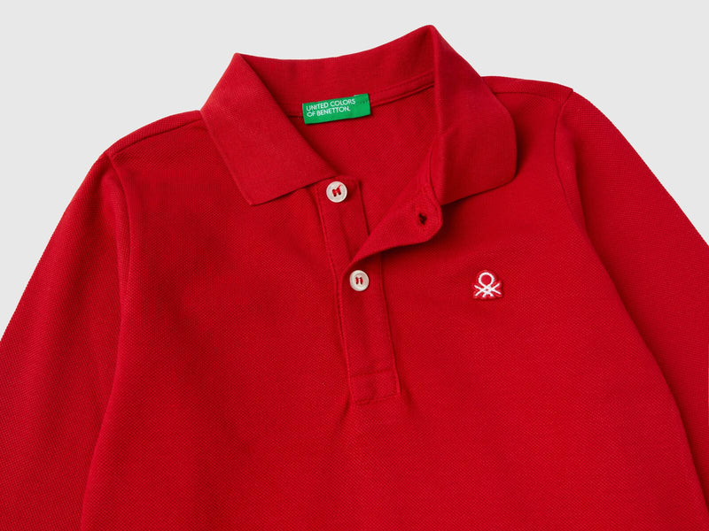 Boys Plain Long Sleeve Polo Shirt - Red