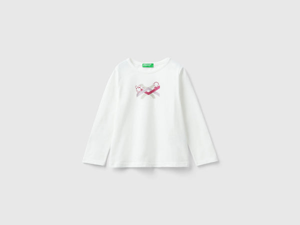 Girls Glitter Logo Long Sleeve Tee - Cream