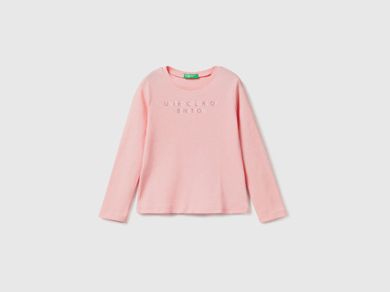 Girls Glitter Logo Long Sleeve Tee - Pink