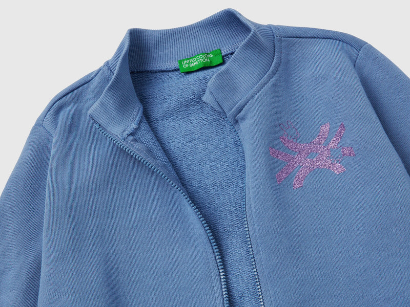 Girls Glitter Logo Zip Top - Blue